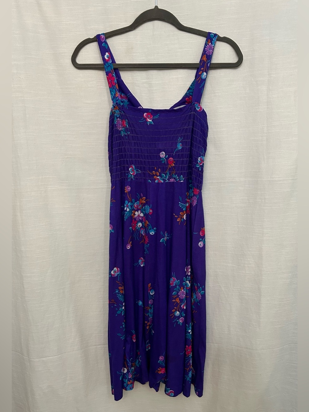 True Vintage Circa 1970's/1980's Purple Floral Sundress w/ Teal and Pink Accents - Picture 7 of 8